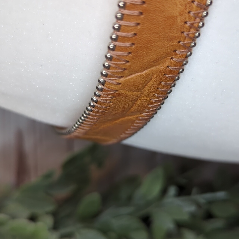 Vtg Streets Ahead Santa Monica 80's Thin Ranger Leather Silver Studded Belt Lrg - Picture 10 of 16